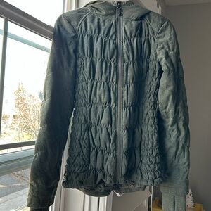 Blanc Noir Ruched Puffer Down Fill Green Jacket With Hood Size Smalll Hoodie